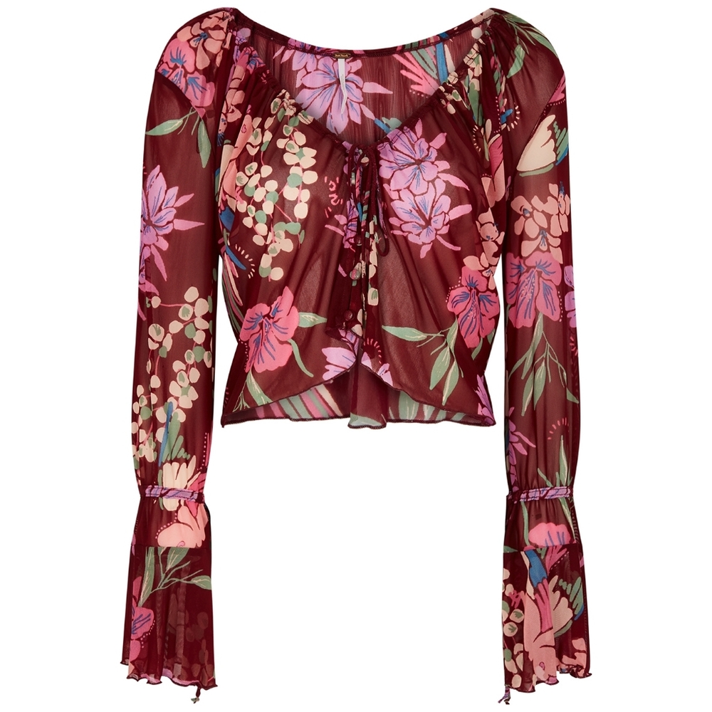 🆕️ Free People Of Paradise Floral Print Stretch Tulle Top - Picture 10 of 11